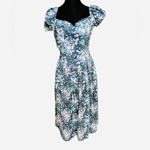 Vintage Kathryn Conover Dress Size 4 Floral Sweatheart Neckline Cotton Midi